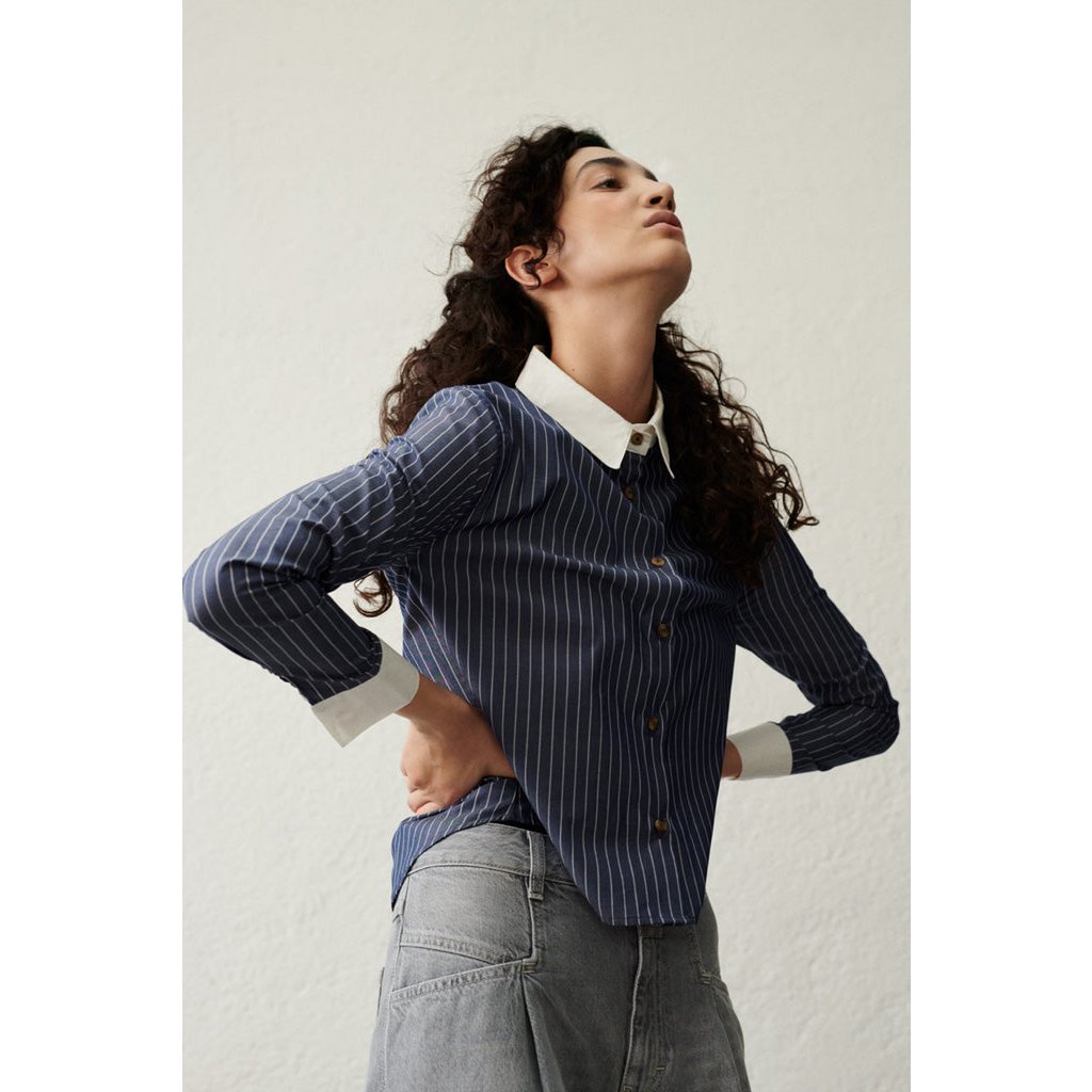 Eva blouse in donkerblauw/witte strepen voor dames