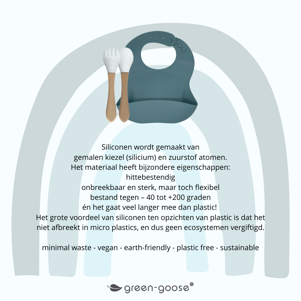 green-goose Siliconen Slabbetje en Bamboe Bestek | Petrol