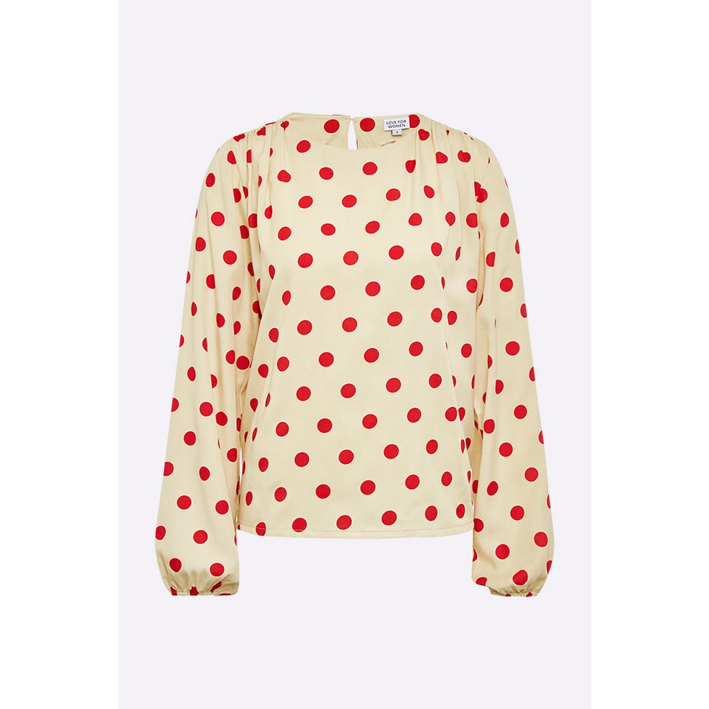 Phoebe blouse in beige Tencel met rode stippen voor dames