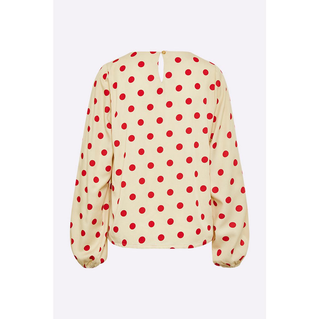 Phoebe blouse in beige Tencel met rode stippen voor dames