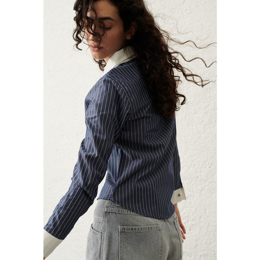 Eva blouse in donkerblauw/witte strepen voor dames