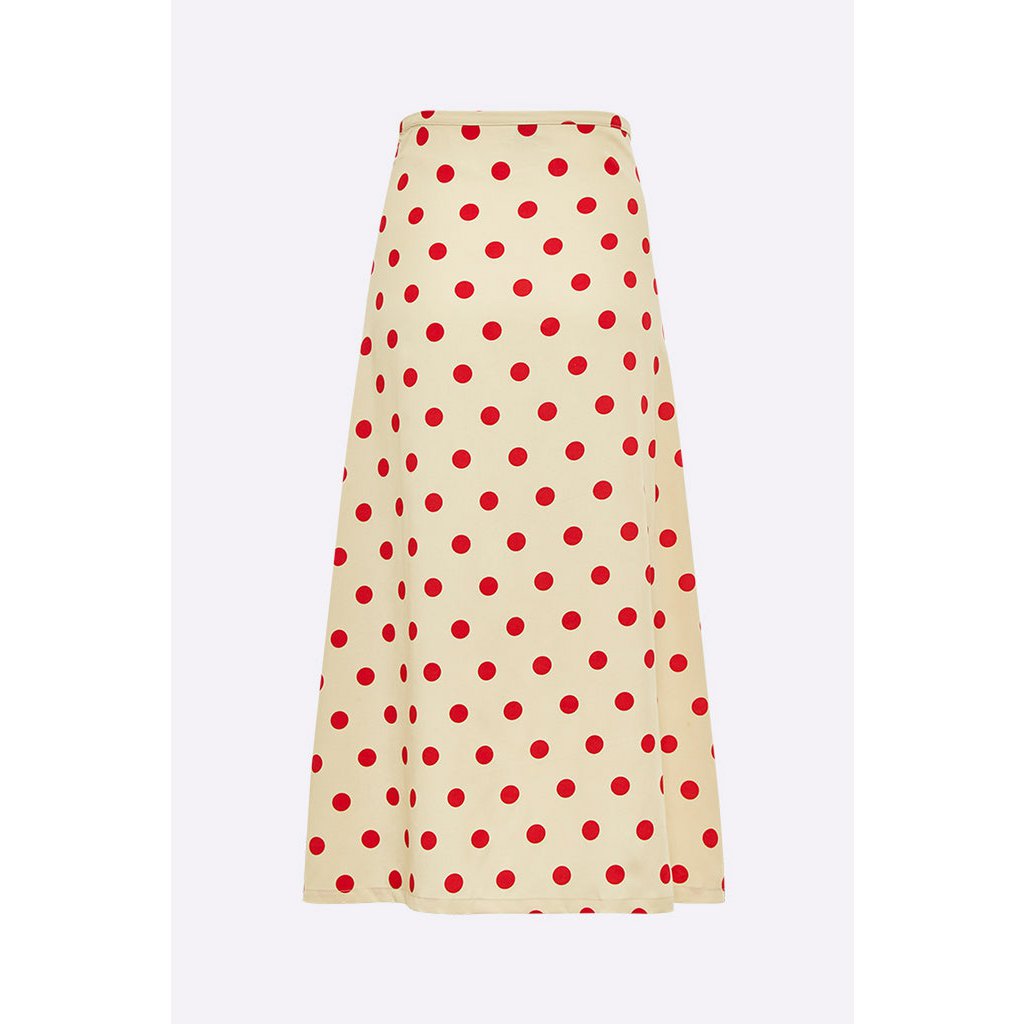 Livia rok in beige Tencel met rode stippen voor dames