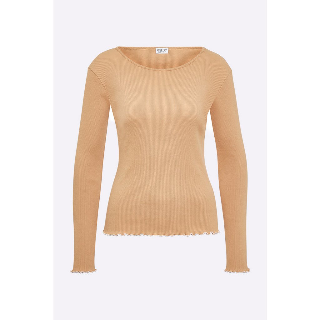 Tammo longsleeve in bronskleurige rib jersey voor dames