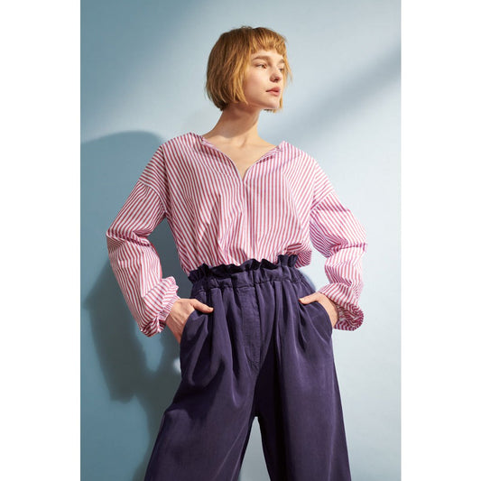 Paulina blouse in blauw/rode strepen voor dames