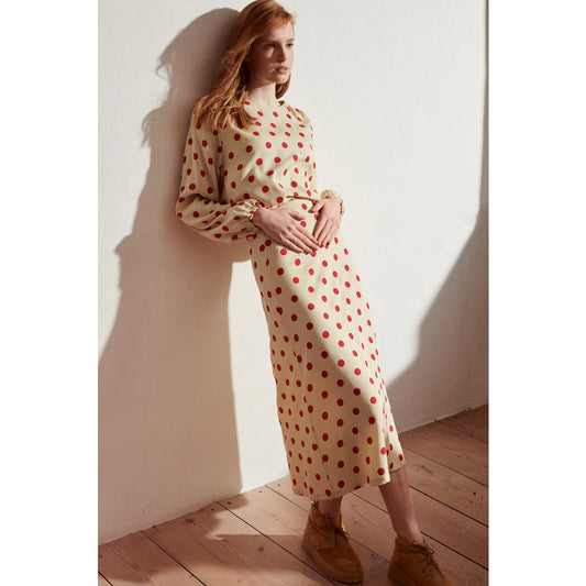 Livia rok in beige Tencel met rode stippen voor dames