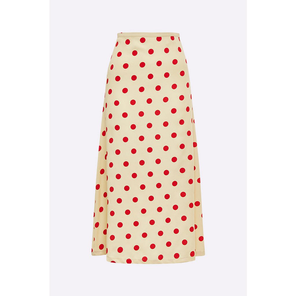 Livia rok in beige Tencel met rode stippen voor dames
